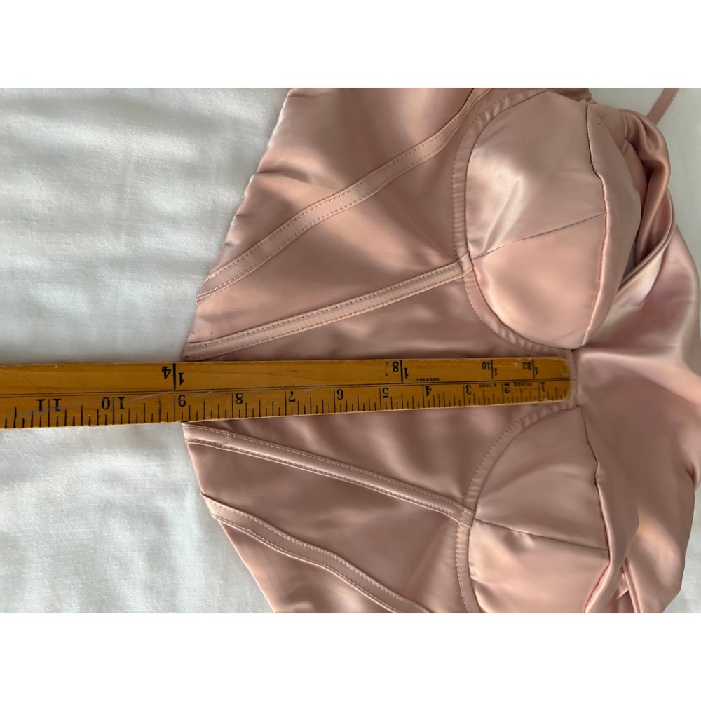Satin Corset Top Champagne M Cowl Neck Draped Boned Bustier Adjustable Straps - Picture 10 of 12